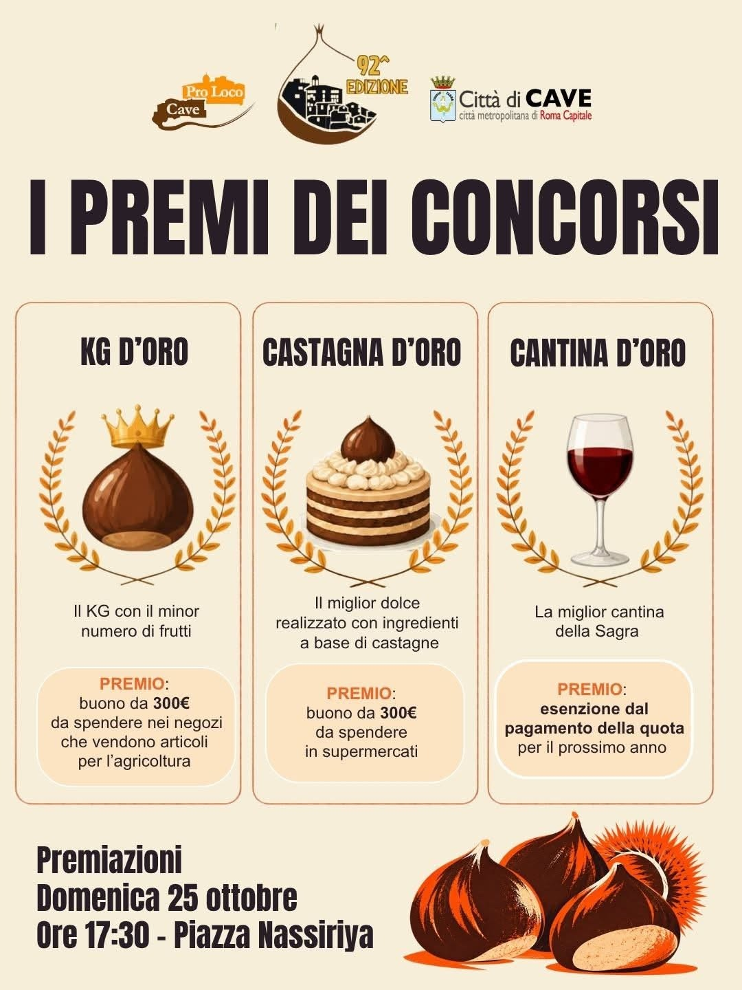 Locandina dei premi dei concorsi della 92ª Sagra della Castagna di Cave