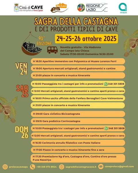 Programma eventi della sagra della castagna 2025 a Cave