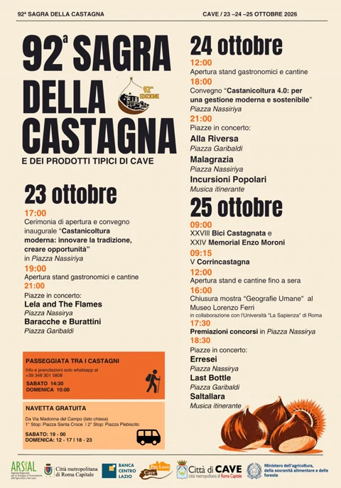 Programma eventi della Sagra della Castagna 2026 a Cave