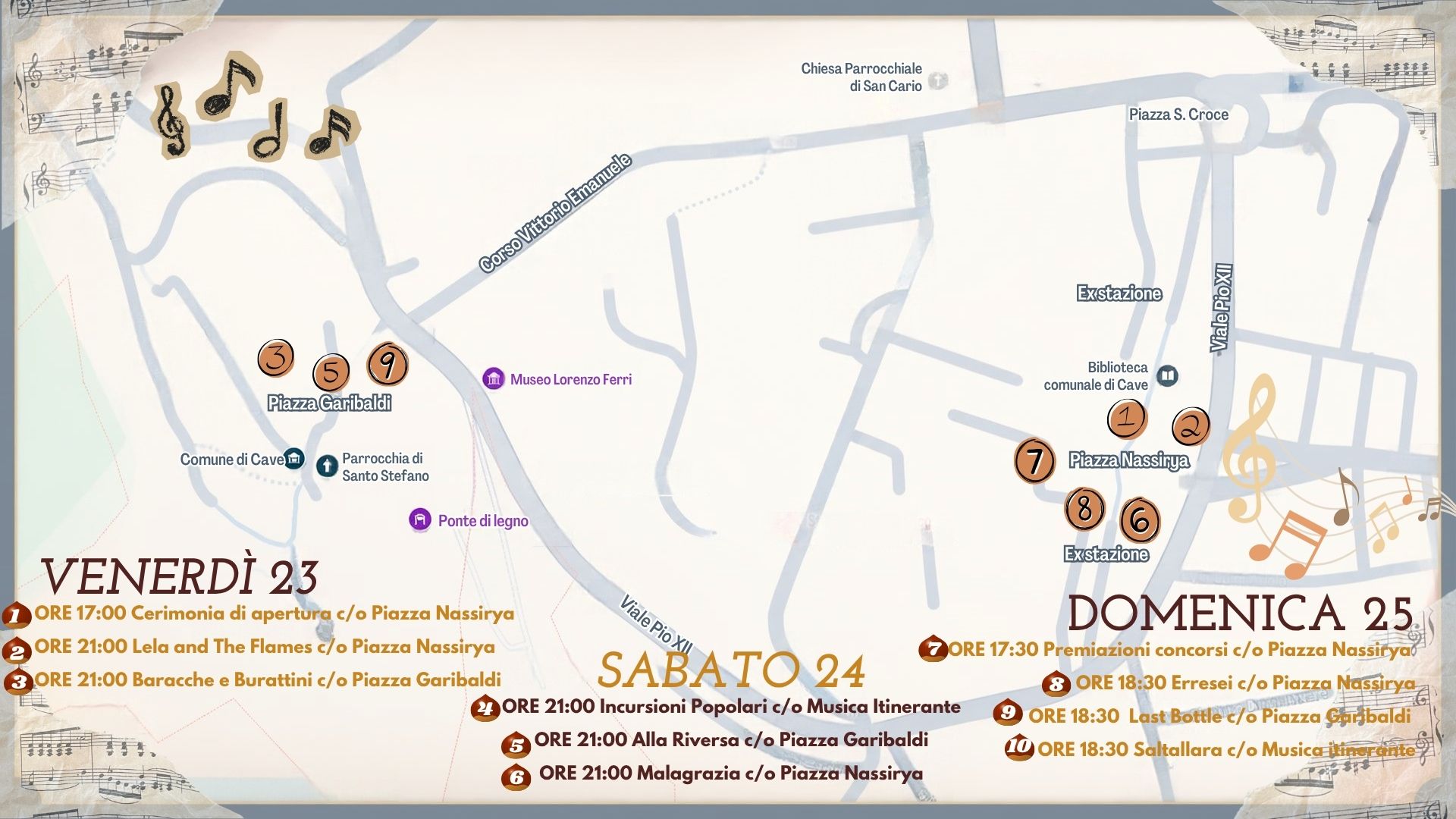 Mappa e programma degli spettacoli del 23, 24 e 25 ottobre 2026 a Cave